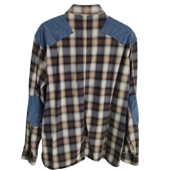 G-STAR RAW Plaid Denim Patch western cowboy Shirt brown blue xxl - Picture 3 of 15